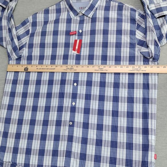 IZOD Light Weight Poplin Mens Shirt Size 2XL Blue Plaid Cotton Casual Preppy NWT - Picture 9 of 16